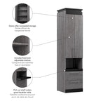 White/Walnut Grey & Bark Grey/Graphite Narrow Storage Cabinet with Doors & Drawers for 2 People