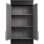 White/Walnut Grey & Bark Grey/Graphite Narrow Storage Cabinet with Doors & Drawers for 2 People