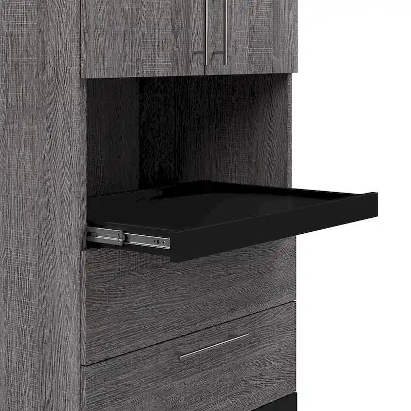 White/Walnut Grey & Bark Grey/Graphite Narrow Storage Cabinet with Doors & Drawers for 2 People
