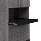 White/Walnut Grey & Bark Grey/Graphite Narrow Storage Cabinet with Doors & Drawers for 2 People