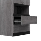White/Walnut Grey & Bark Grey/Graphite Narrow Storage Cabinet with Doors & Drawers for 2 People