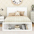 White/Gray Full Platform Bed with Headboard, 2 Drawers & Shelf, for 1