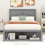 White/Gray Full Platform Bed with Headboard, 2 Drawers & Shelf, for 1