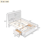 White/Gray Full Platform Bed with Headboard, 2 Drawers & Shelf, for 1
