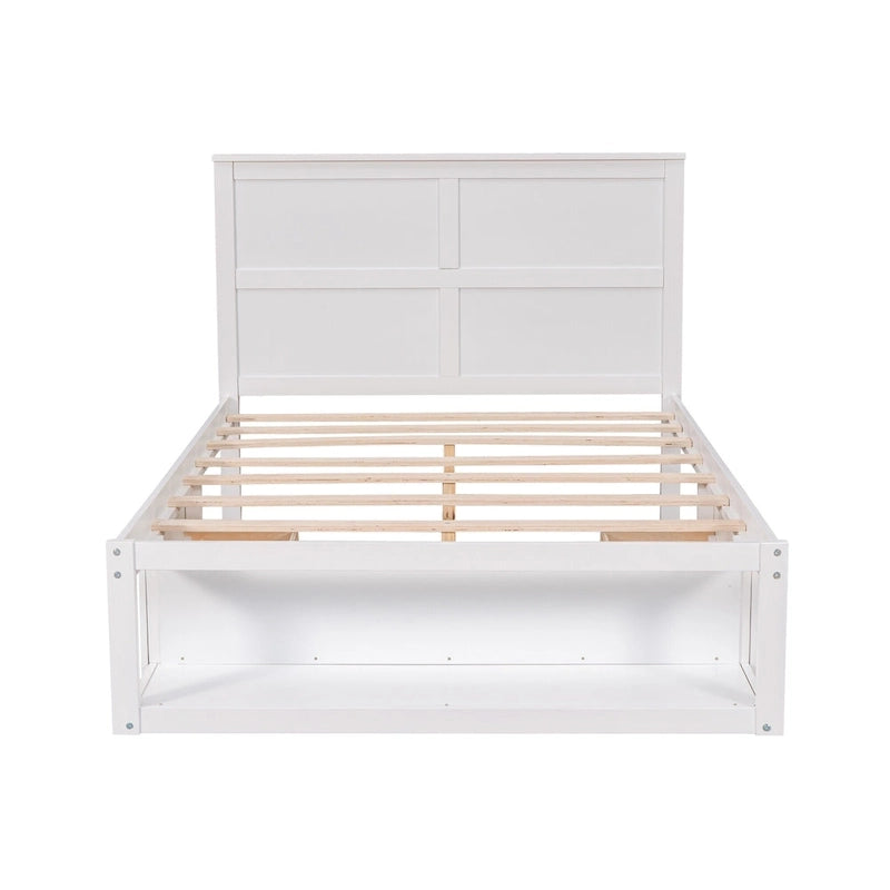 White/Gray Full Platform Bed with Headboard, 2 Drawers & Shelf, for 1