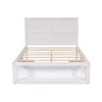 White/Gray Full Platform Bed with Headboard, 2 Drawers & Shelf, for 1