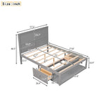 White/Gray Full Platform Bed with Headboard, 2 Drawers & Shelf, for 1