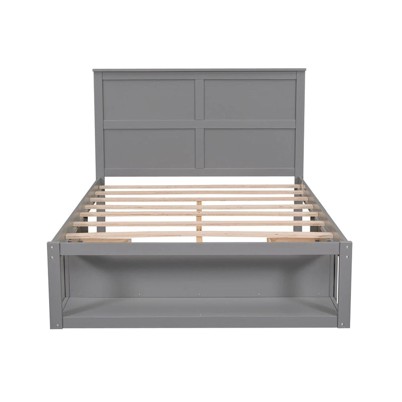 White/Gray Full Platform Bed with Headboard, 2 Drawers & Shelf, for 1