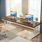Brown/White & Black 2-Person Computer Desk, Modern Style