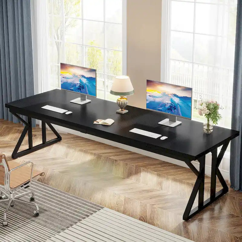 Brown/White & Black 2-Person Computer Desk, Modern Style