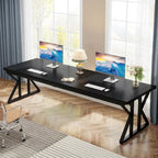 Brown/White & Black 2-Person Computer Desk, Modern Style