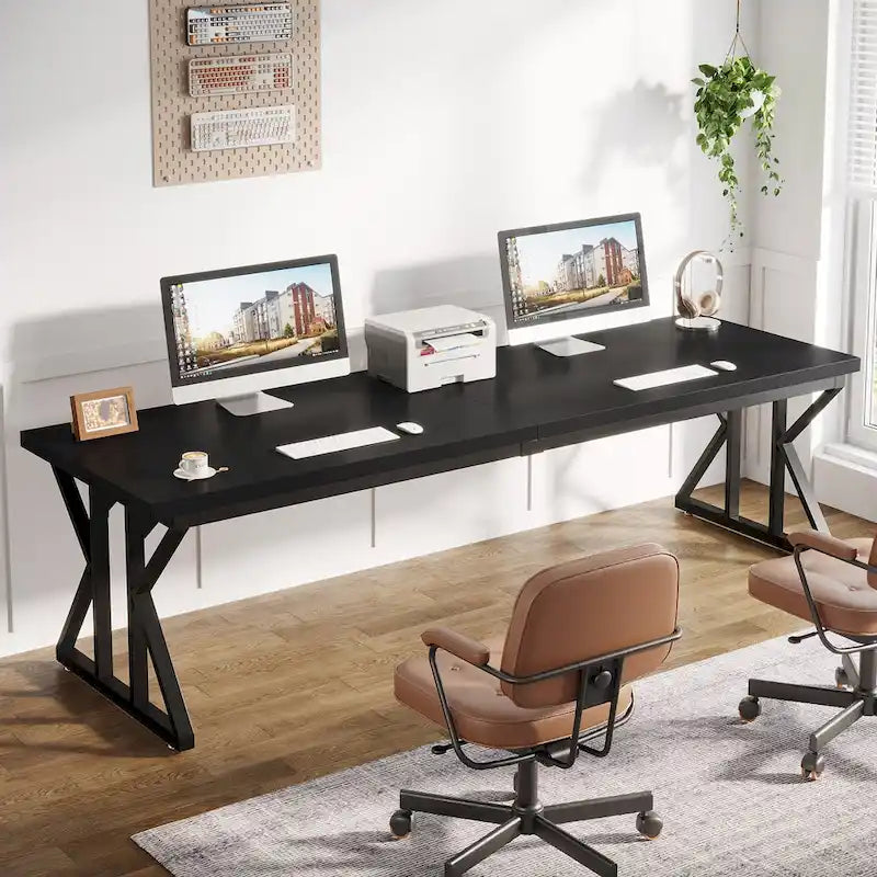 Brown/White & Black 2-Person Computer Desk, Modern Style