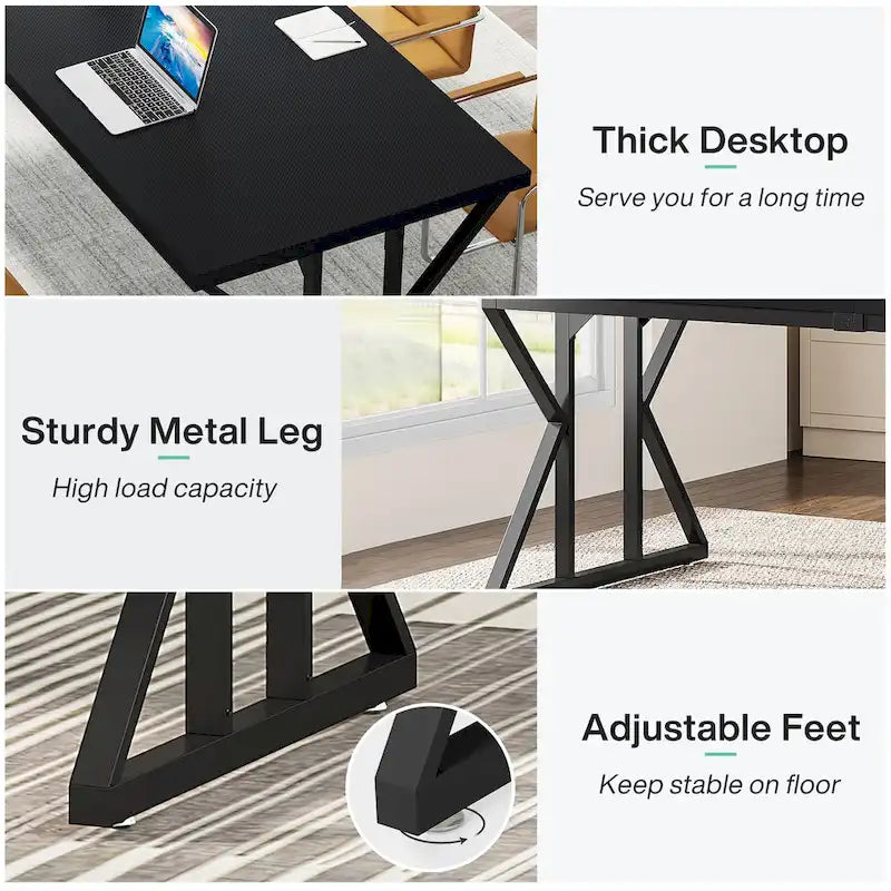 Brown/White & Black 2-Person Computer Desk, Modern Style
