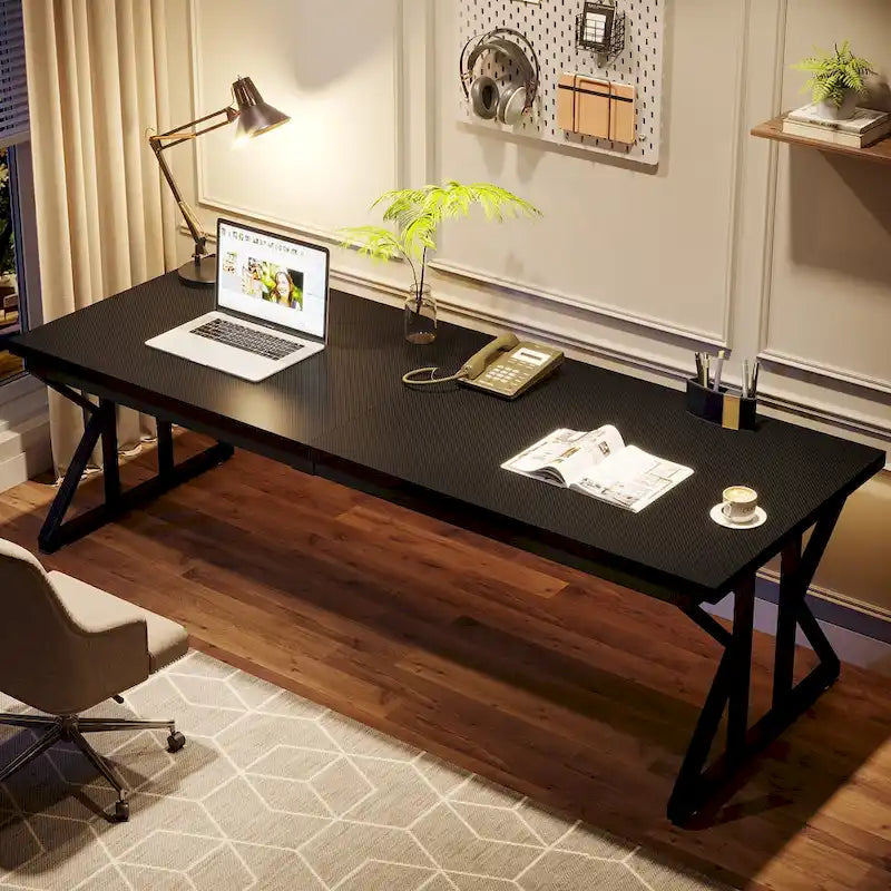 Brown/White & Black 2-Person Computer Desk, Modern Style