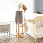 Yellow Bamboo 8-Hook 3-Shelf Freestanding Coat Rack