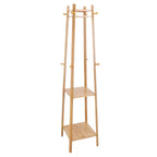 Yellow Bamboo 8-Hook 3-Shelf Freestanding Coat Rack
