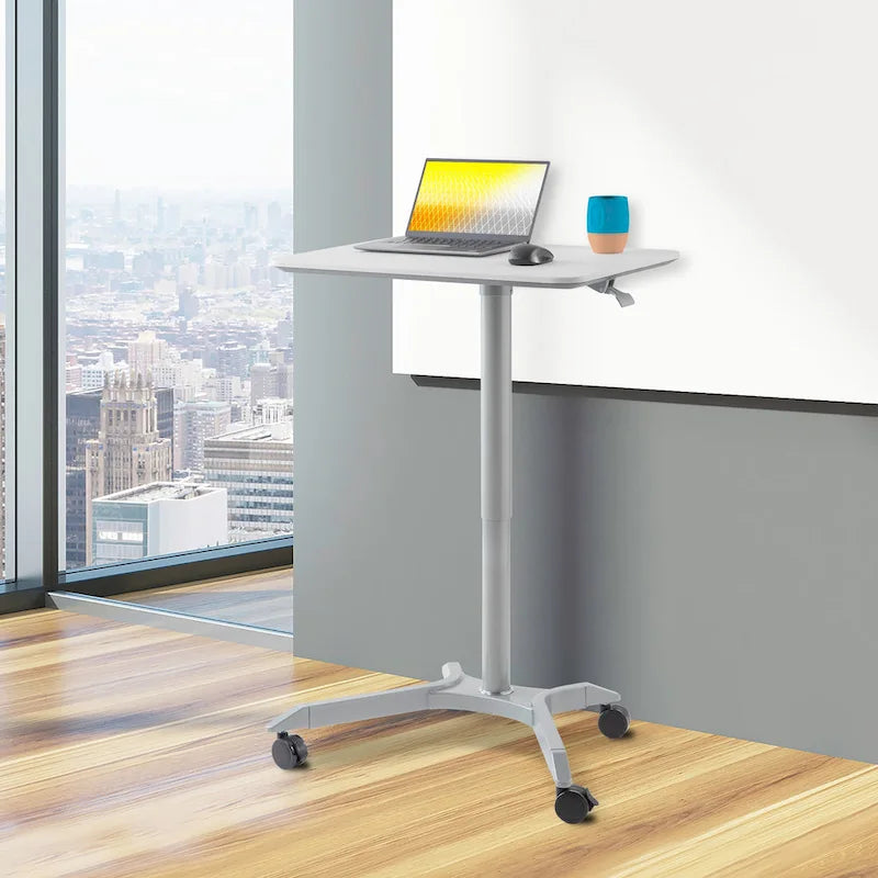 Espresso / White Pneumatic Sit-Stand Mobile Desk, 1-Person