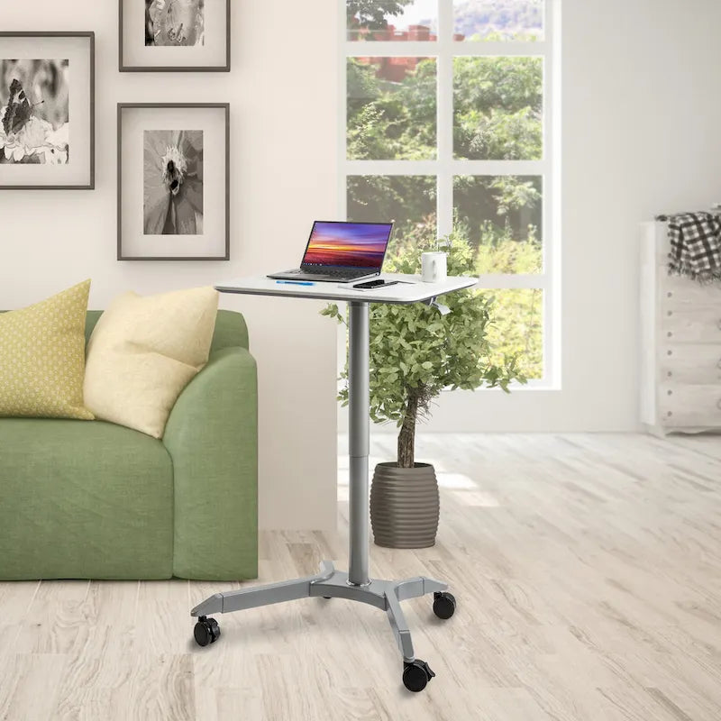 Espresso / White Pneumatic Sit-Stand Mobile Desk, 1-Person