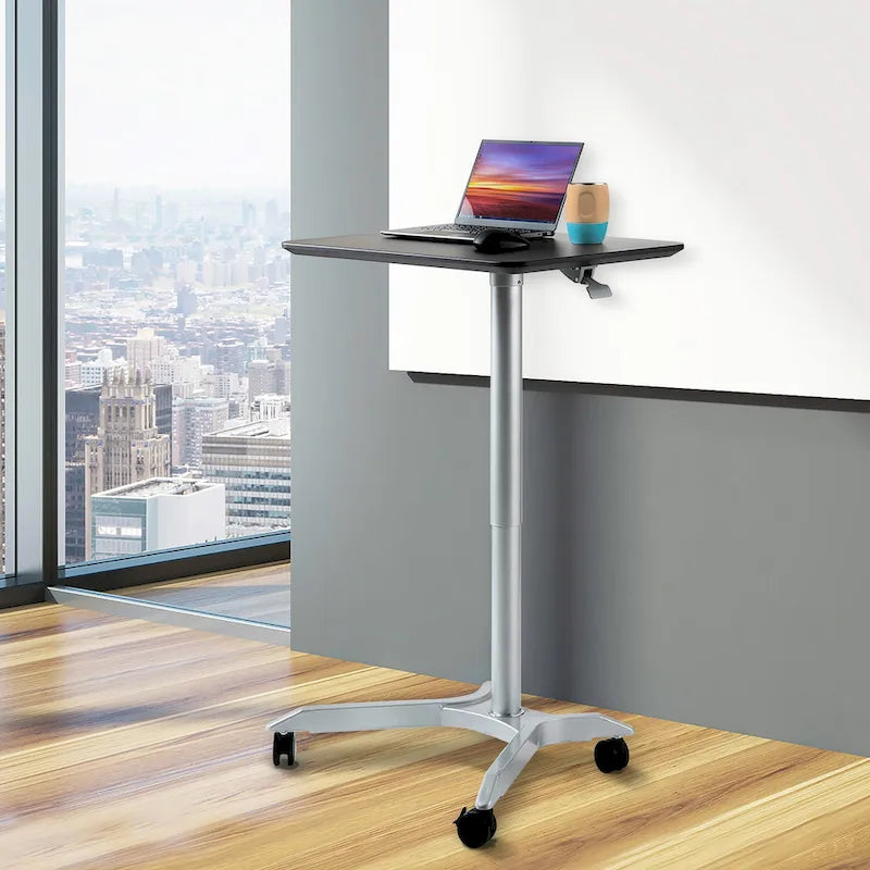 Espresso / White Pneumatic Sit-Stand Mobile Desk, 1-Person