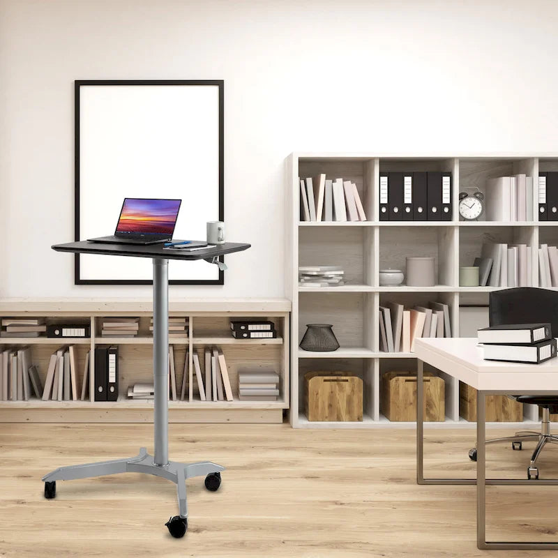 Espresso / White Pneumatic Sit-Stand Mobile Desk, 1-Person