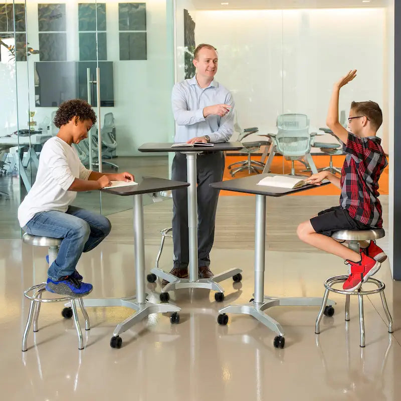 Espresso / White Pneumatic Sit-Stand Mobile Desk, 1-Person