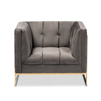 Gray / Navy Velvet Channel-Tufted Armchair, Gold-Tone Legs, 1-Seat