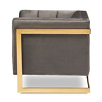 Gray / Navy Velvet Channel-Tufted Armchair, Gold-Tone Legs, 1-Seat