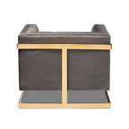 Gray / Navy Velvet Channel-Tufted Armchair, Gold-Tone Legs, 1-Seat