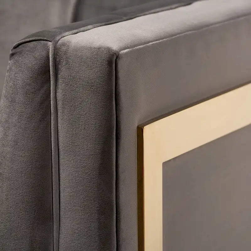 Gray / Navy Velvet Channel-Tufted Armchair, Gold-Tone Legs, 1-Seat