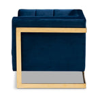 Gray / Navy Velvet Channel-Tufted Armchair, Gold-Tone Legs, 1-Seat