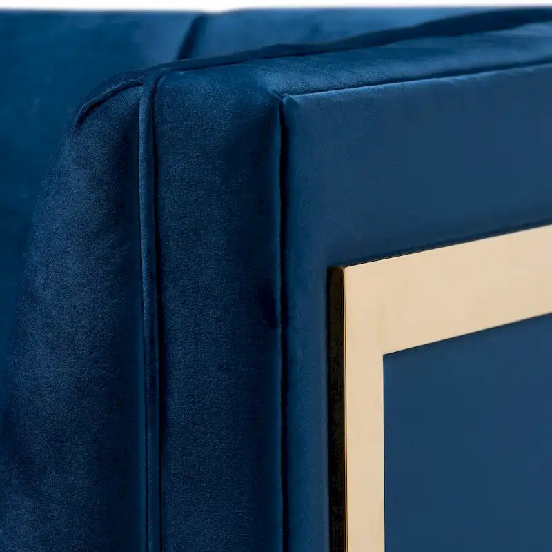 Gray / Navy Velvet Channel-Tufted Armchair, Gold-Tone Legs, 1-Seat