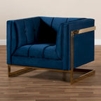 Gray / Navy Velvet Channel-Tufted Armchair, Gold-Tone Legs, 1-Seat