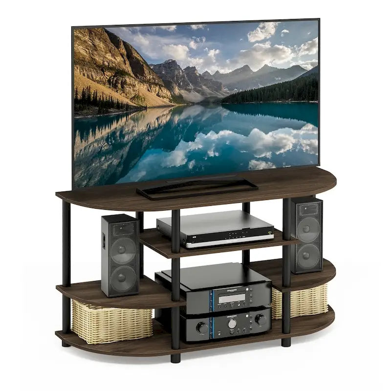 Dark Brown Corner TV Stand, Open Shelf, Single Unit