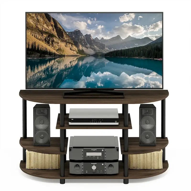 Dark Brown Corner TV Stand, Open Shelf, Single Unit