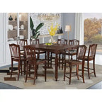 Mahogany 9-Piece Counter Height Dining Set for 8, Slatted Back