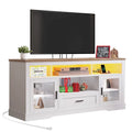 White LED Farmhouse Highboy TV Stand for TVs Up to 65" — 1 Person Assembly