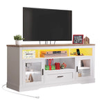White LED Farmhouse Highboy TV Stand for TVs Up to 65" — 1 Person Assembly
