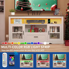 White LED Farmhouse Highboy TV Stand for TVs Up to 65" — 1 Person Assembly