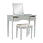 Silver Vanity Set with Flip Mirror & Upholstered Stool – 2-Piece