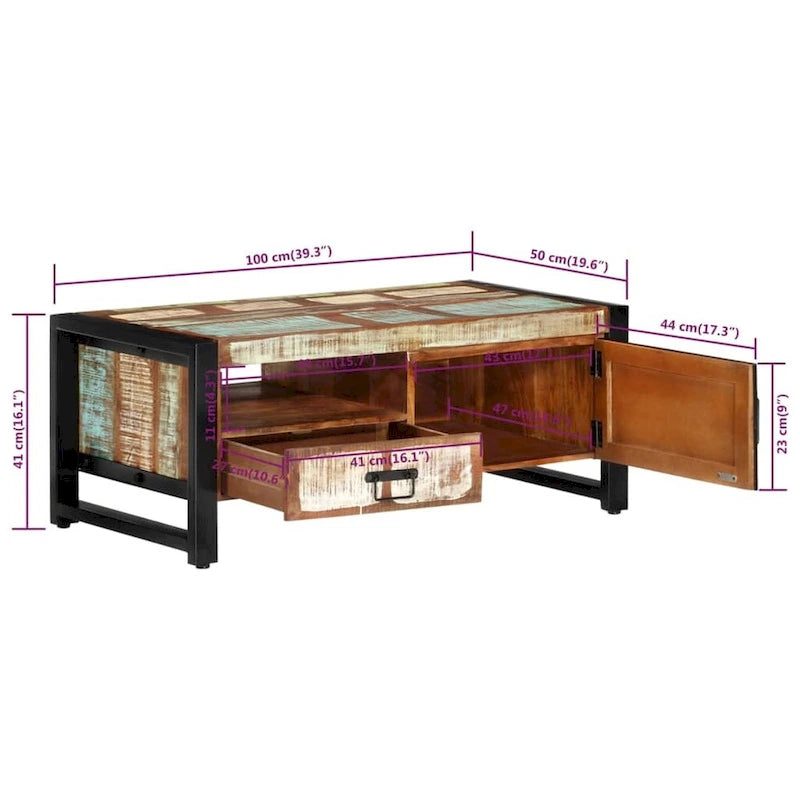 Brown Reclaimed Wood Coffee Table with Storage, 1-Piece