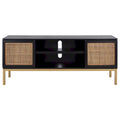 54" Rattan 2-Door Media Stand - Black / White / Walnut, Natural Accents