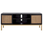 54" Rattan 2-Door Media Stand - Black / White / Walnut, Natural Accents