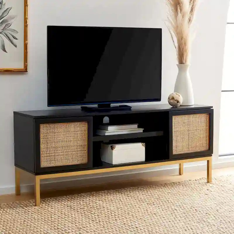 SAFAVIEH Cristen 1 Shelf Rattan Media Stand - 54 W x 15 D x 22 H - 54Wx15Dx22H
