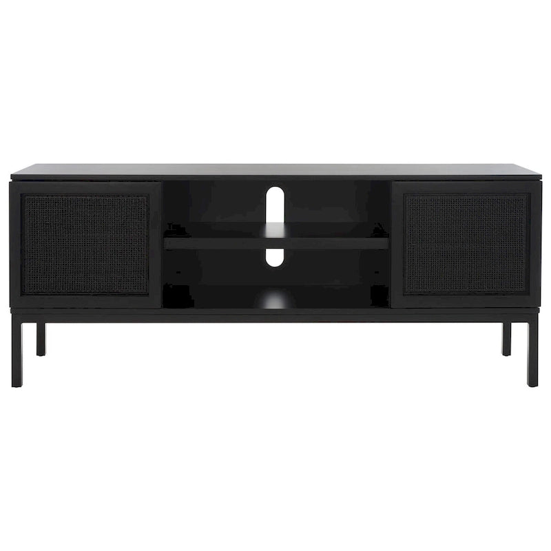 54" Rattan 2-Door Media Stand - Black / White / Walnut, Natural Accents