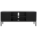 54" Rattan 2-Door Media Stand - Black / White / Walnut, Natural Accents