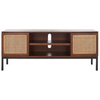 54" Rattan 2-Door Media Stand - Black / White / Walnut, Natural Accents