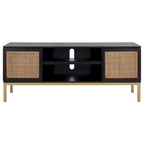 54" Rattan 2-Door Media Stand - Black / White / Walnut, Natural Accents