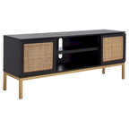 54" Rattan 2-Door Media Stand - Black / White / Walnut, Natural Accents