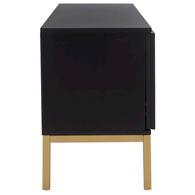 54" Rattan 2-Door Media Stand - Black / White / Walnut, Natural Accents