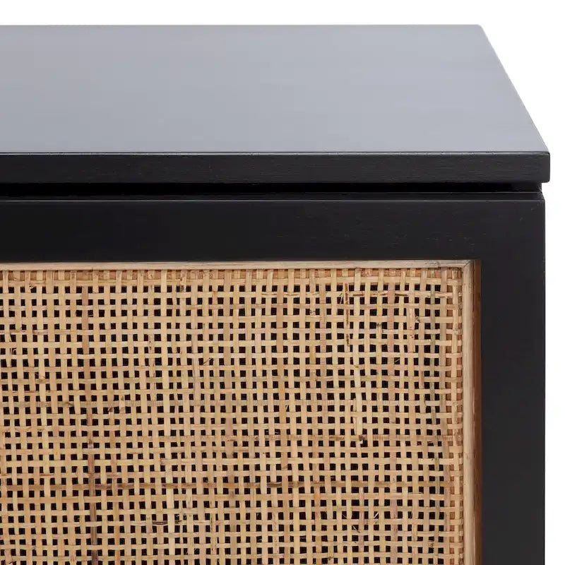 54" Rattan 2-Door Media Stand - Black / White / Walnut, Natural Accents